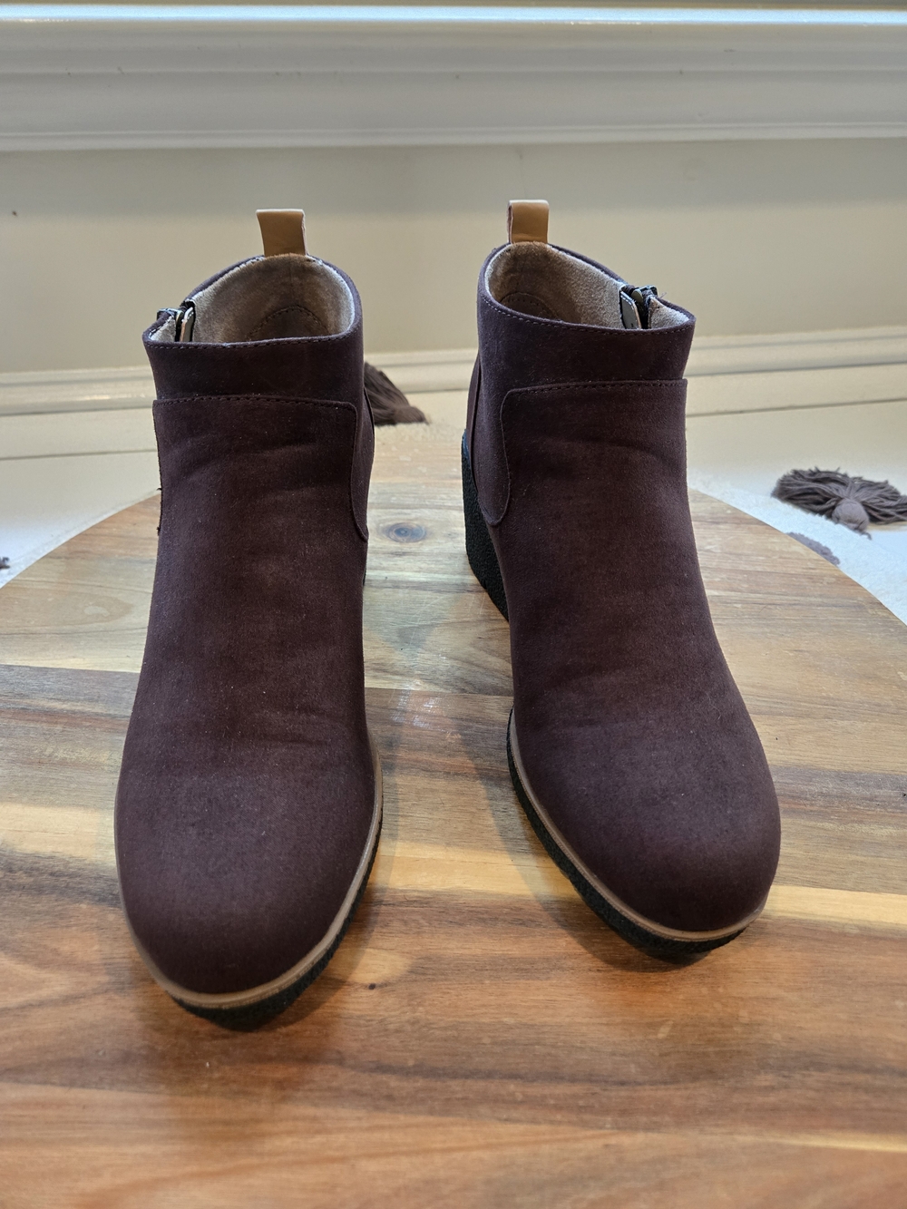 Dr. Scholl's Plum Suede Ankle Booties with Low Wedge
